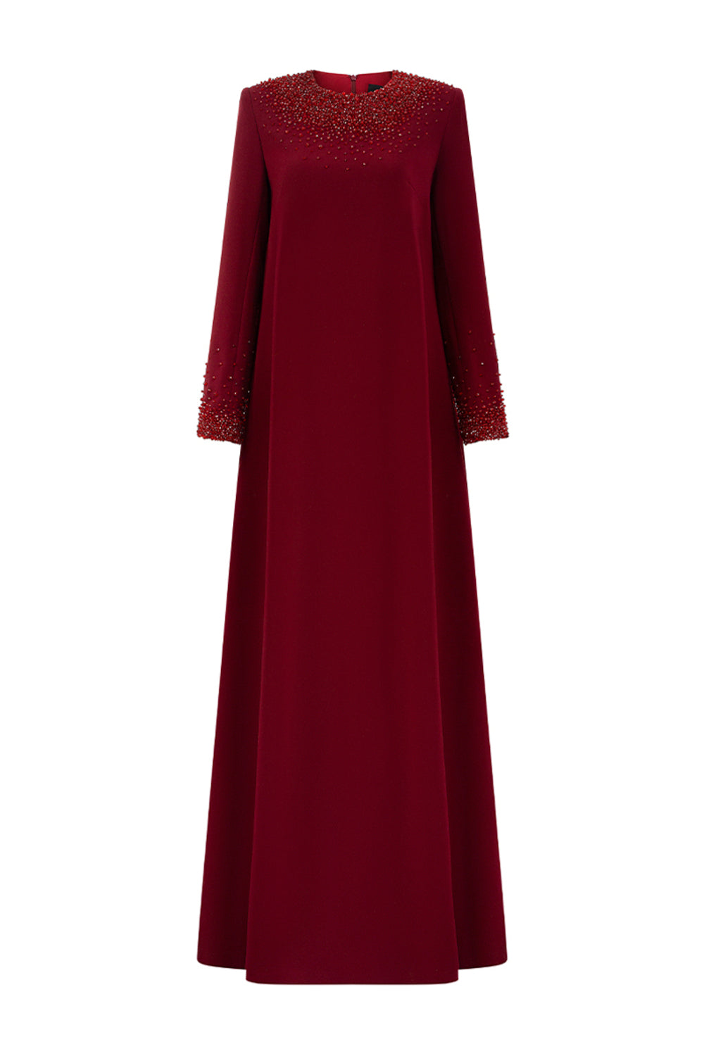Ryann Trapezoid Jewel Neck Crepe Floor Length Dress