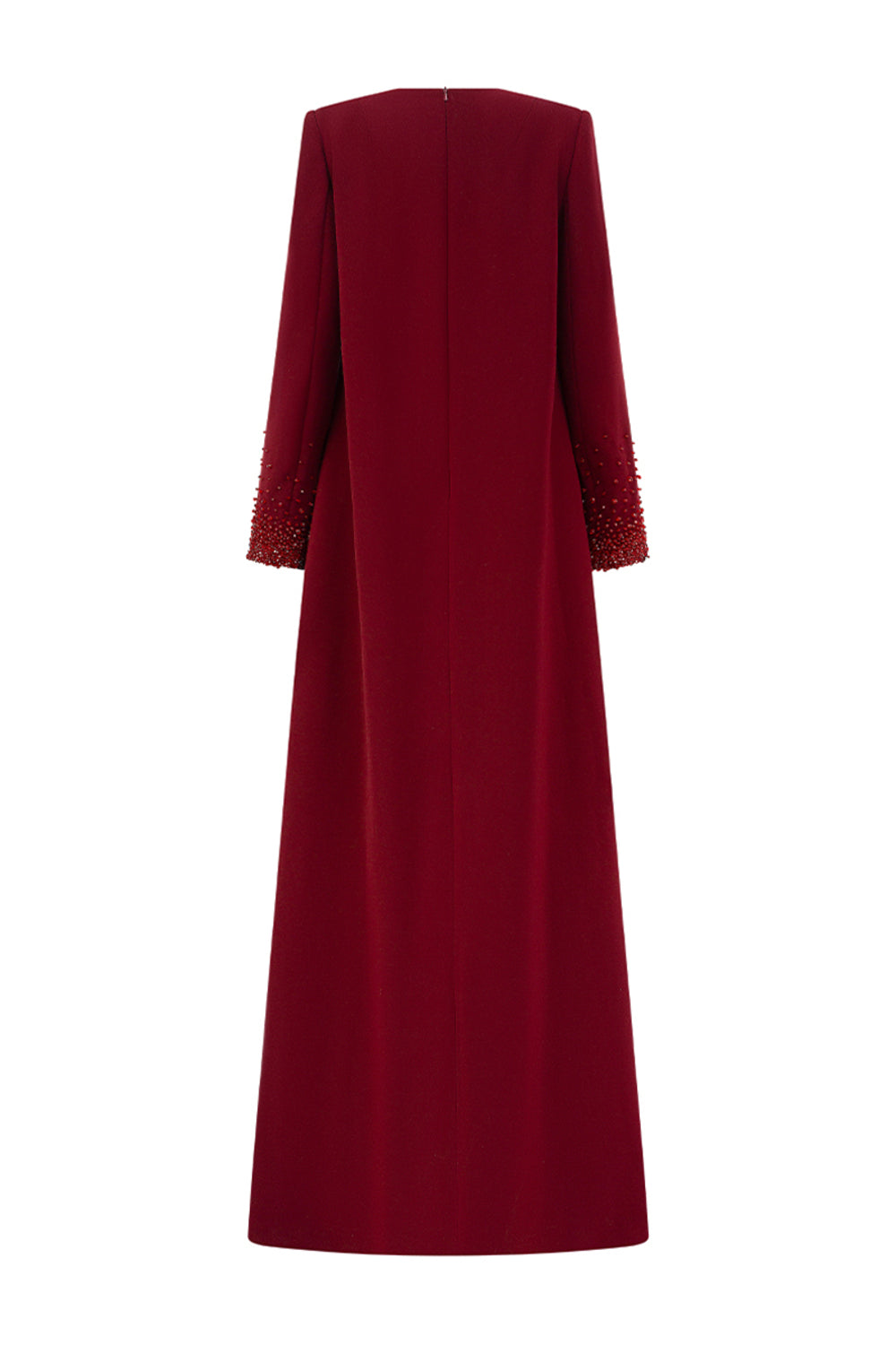 Ryann Trapezoid Jewel Neck Crepe Floor Length Dress