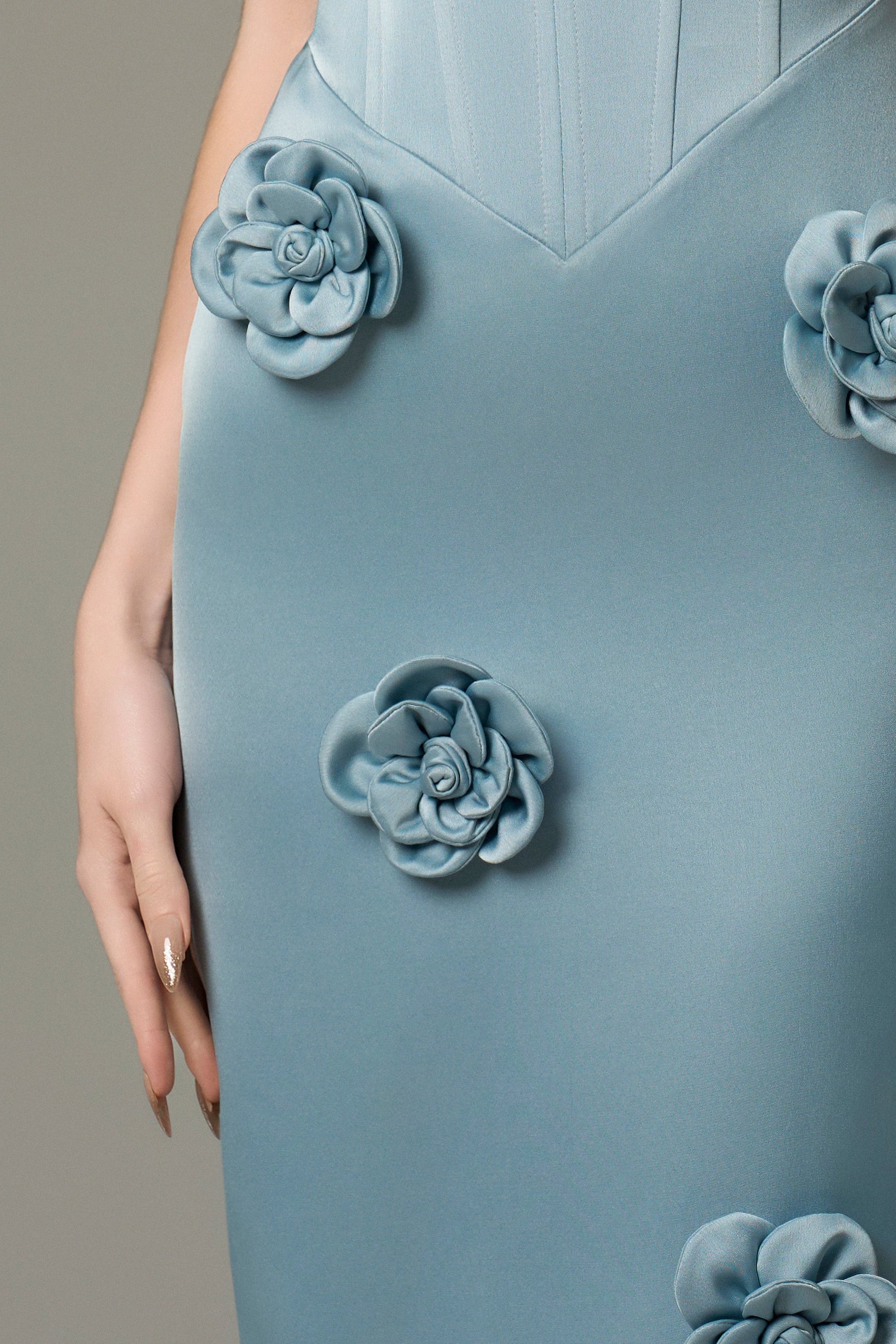 Aquarelle Silk 3D Floral Applique Maxi Dress 3