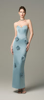 Aquarelle Silk 3D Floral Applique Maxi Dress