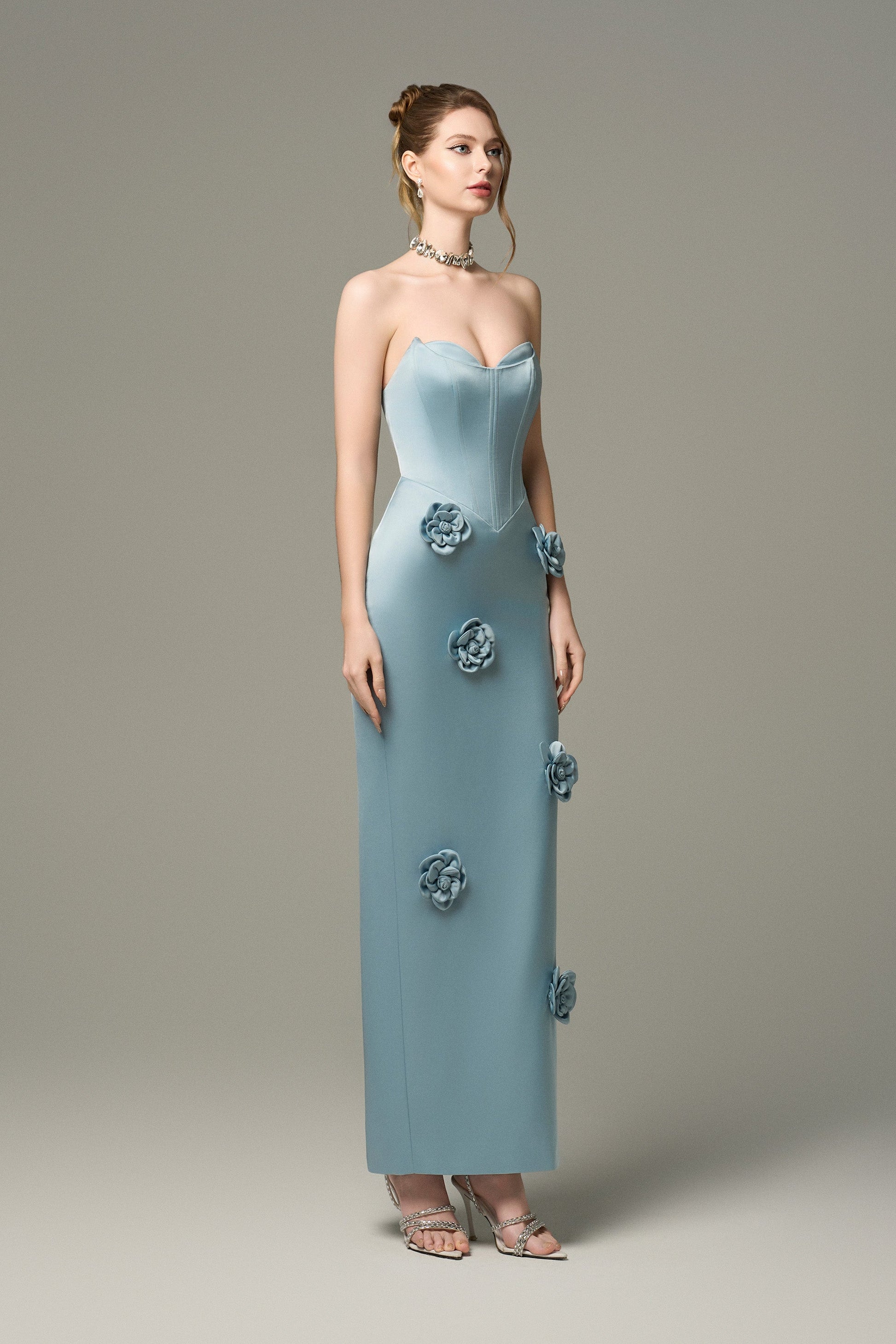 Aquarelle Silk 3D Floral Applique Maxi Dress 5