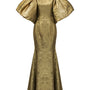 Rose Trumpet Bubble Sleeved Silk Floor Length Dress