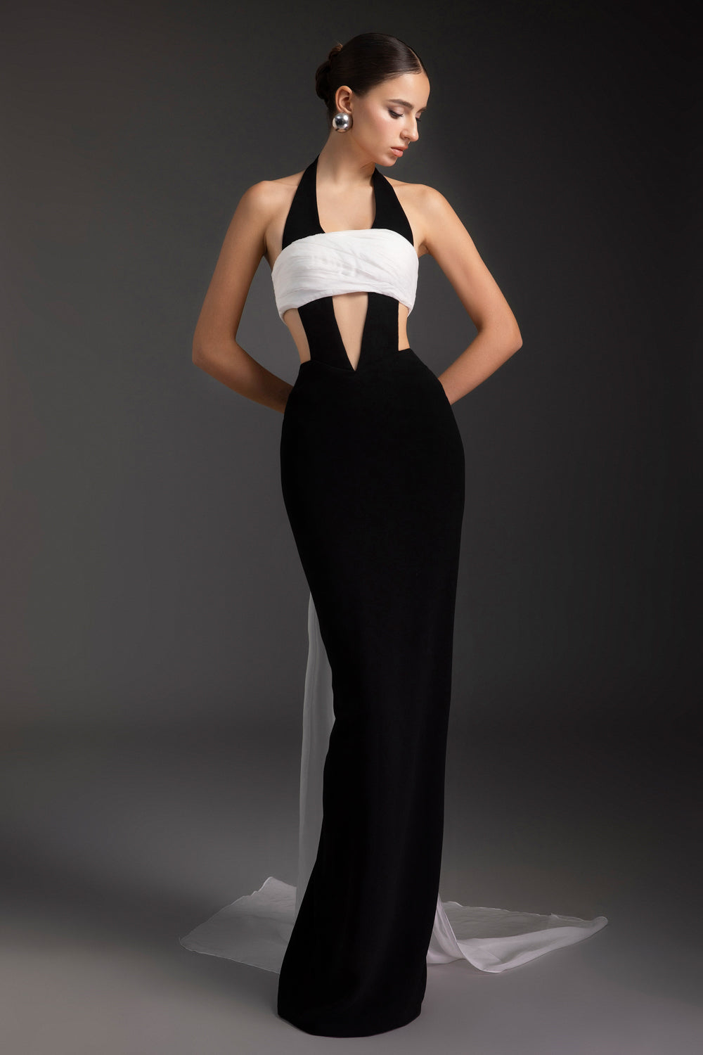 halter neck draped dress Red Halter Neck Draped Dress with Gloves LEAM ALMES
