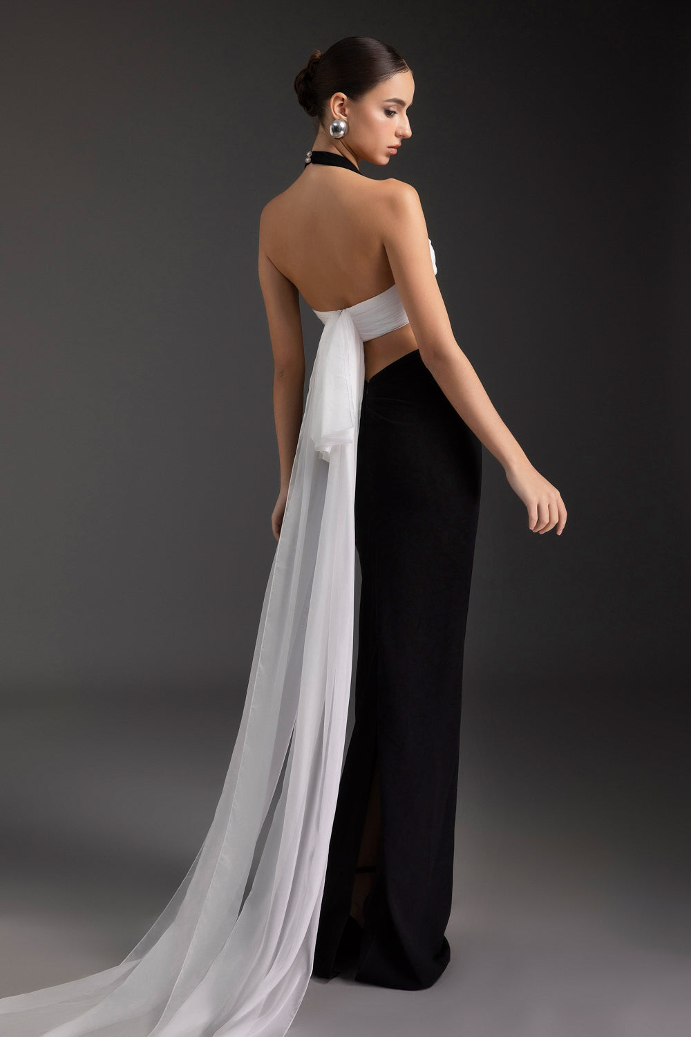 Women's Twilight Halter Neck Draped Maxi Dress Customize Black & White MEAN BLVD Women's Twilight Halter Neck Draped Maxi Dress Customize Black & White MEAN BLVD