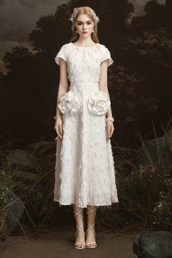 Twin Roses Round Neck Fringe Midi Dress - MEAN BLVD