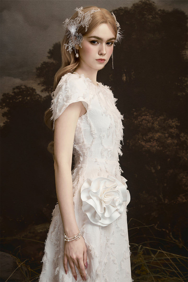 Twin Roses Round Neck Fringe Midi Dress - MEAN BLVD