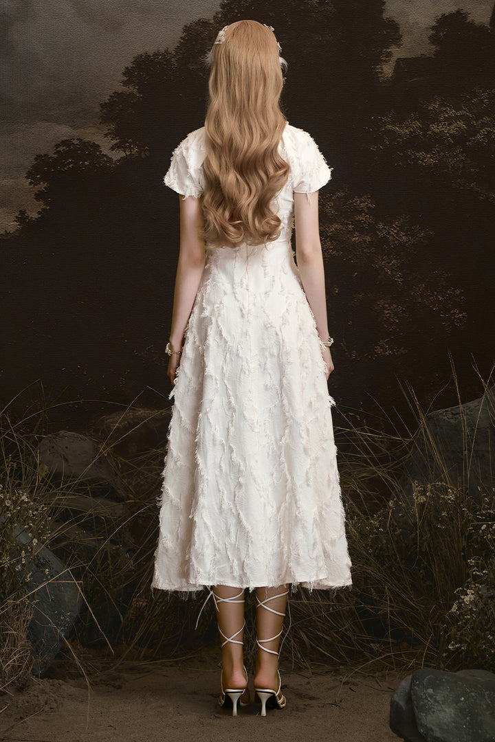 Twin Roses Round Neck Fringe Midi Dress - MEAN BLVD