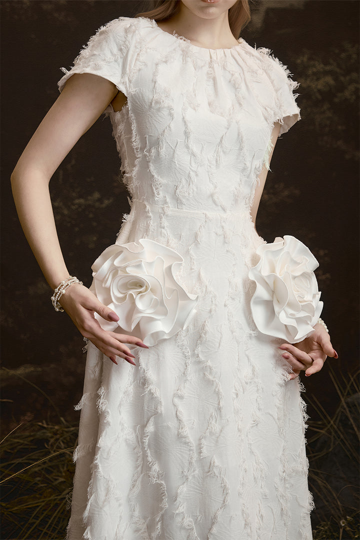 Twin Roses Round Neck Fringe Midi Dress - MEAN BLVD