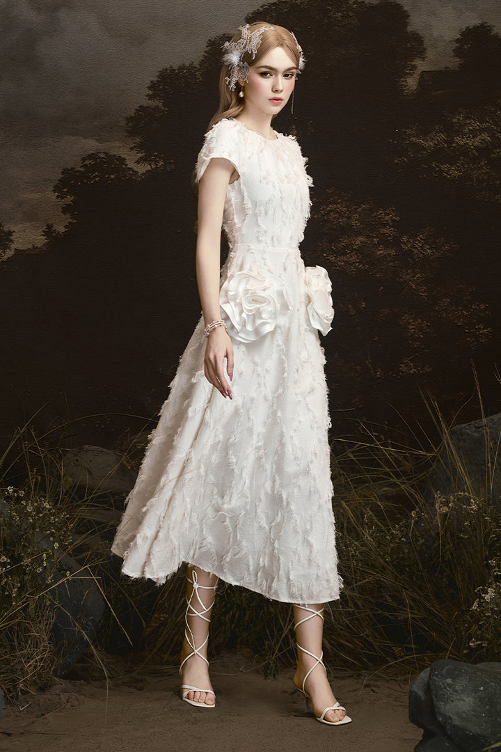 Twin Roses Round Neck Fringe Midi Dress - MEAN BLVD