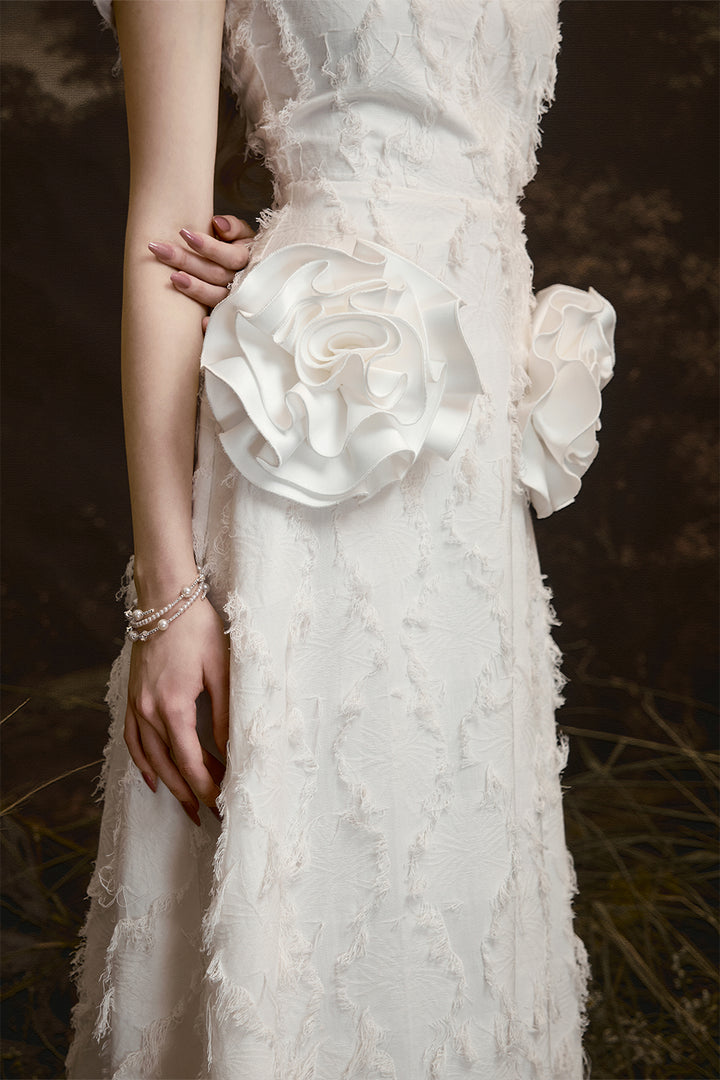 Twin Roses Round Neck Fringe Midi Dress - MEAN BLVD