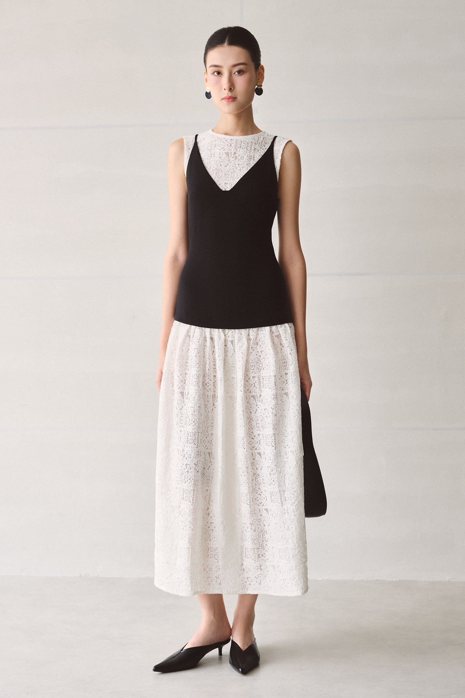 Umbra Round Neck Gathering Midi Dress - MEAN BLVD