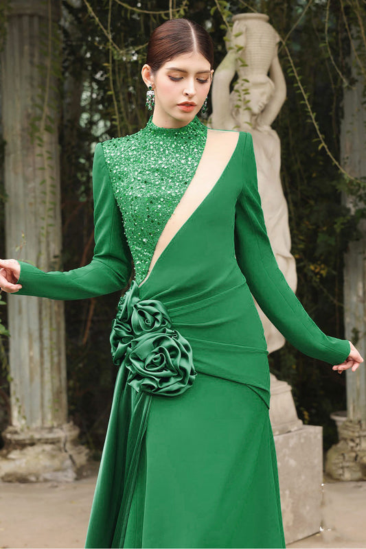 Divine Trumpet Cut-Out Polyester Spandex Floor Length Dress