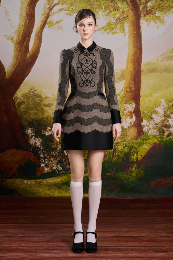 Taylor A-line Long Sleeved Tweed Mini Dress