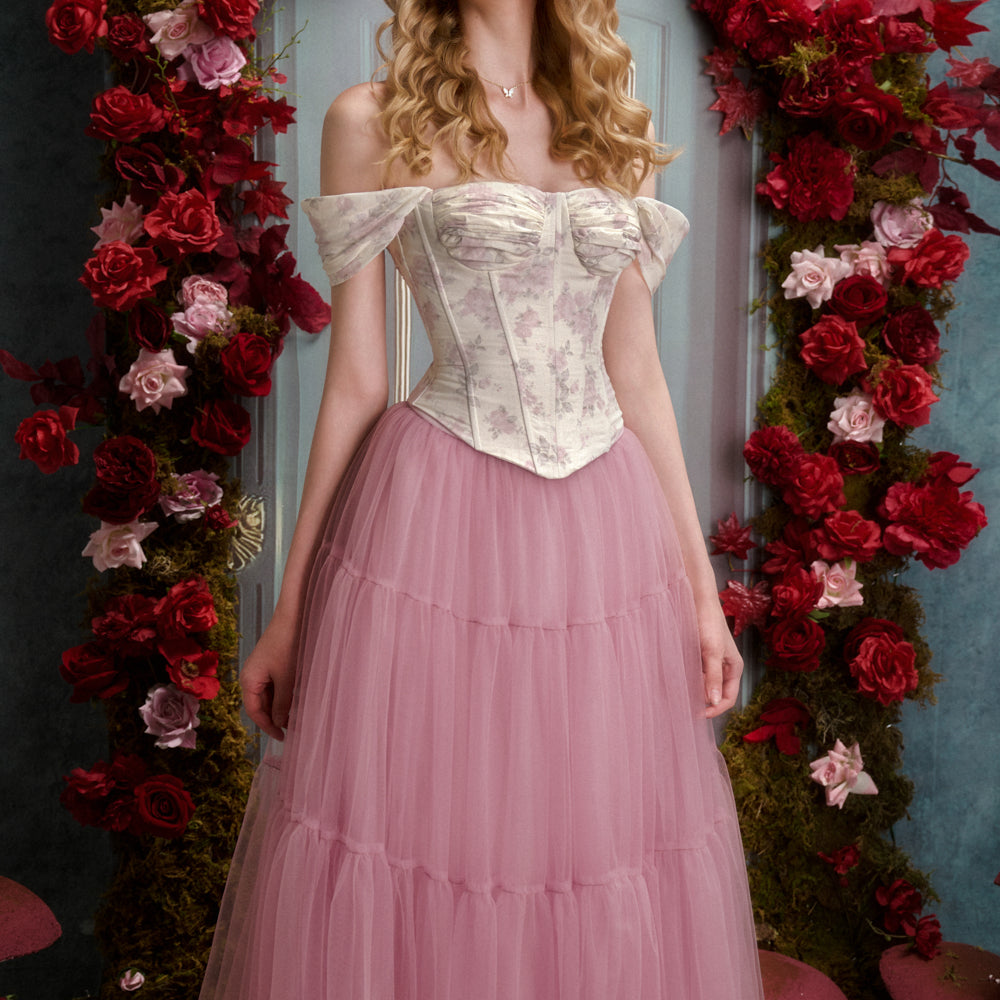 Tullie Tiered Elastic Waist Mesh Silk Maxi Skirt