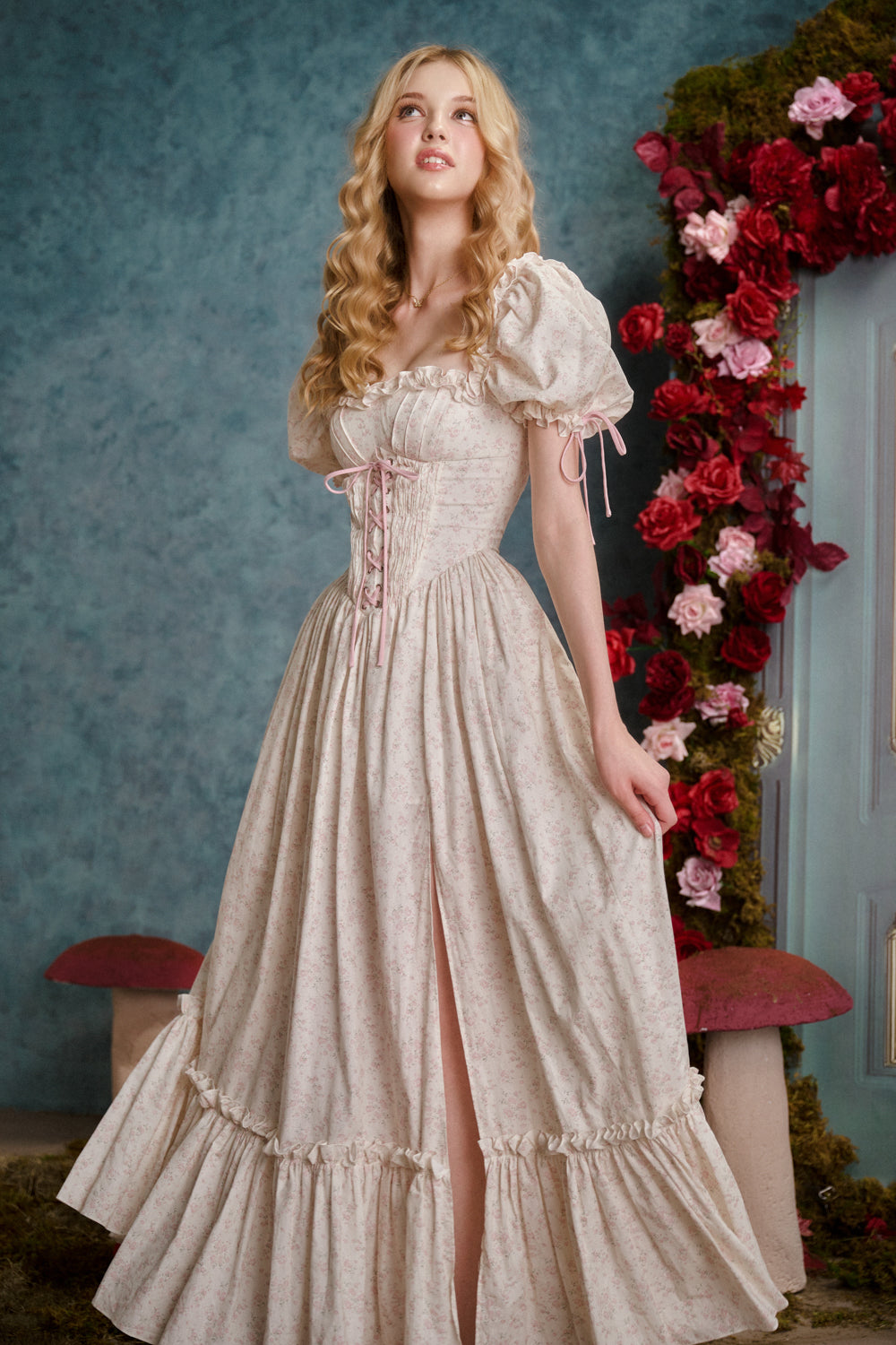 Summertime Sadness A-line Puffy Sleeved Cotton Maxi Dress