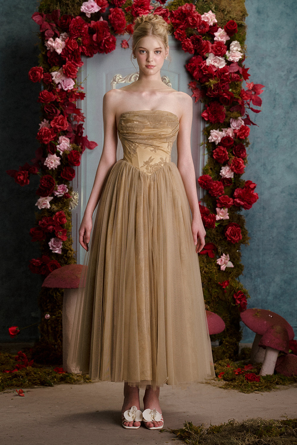 Amelia A-line Gathered Tulle Maxi Dress