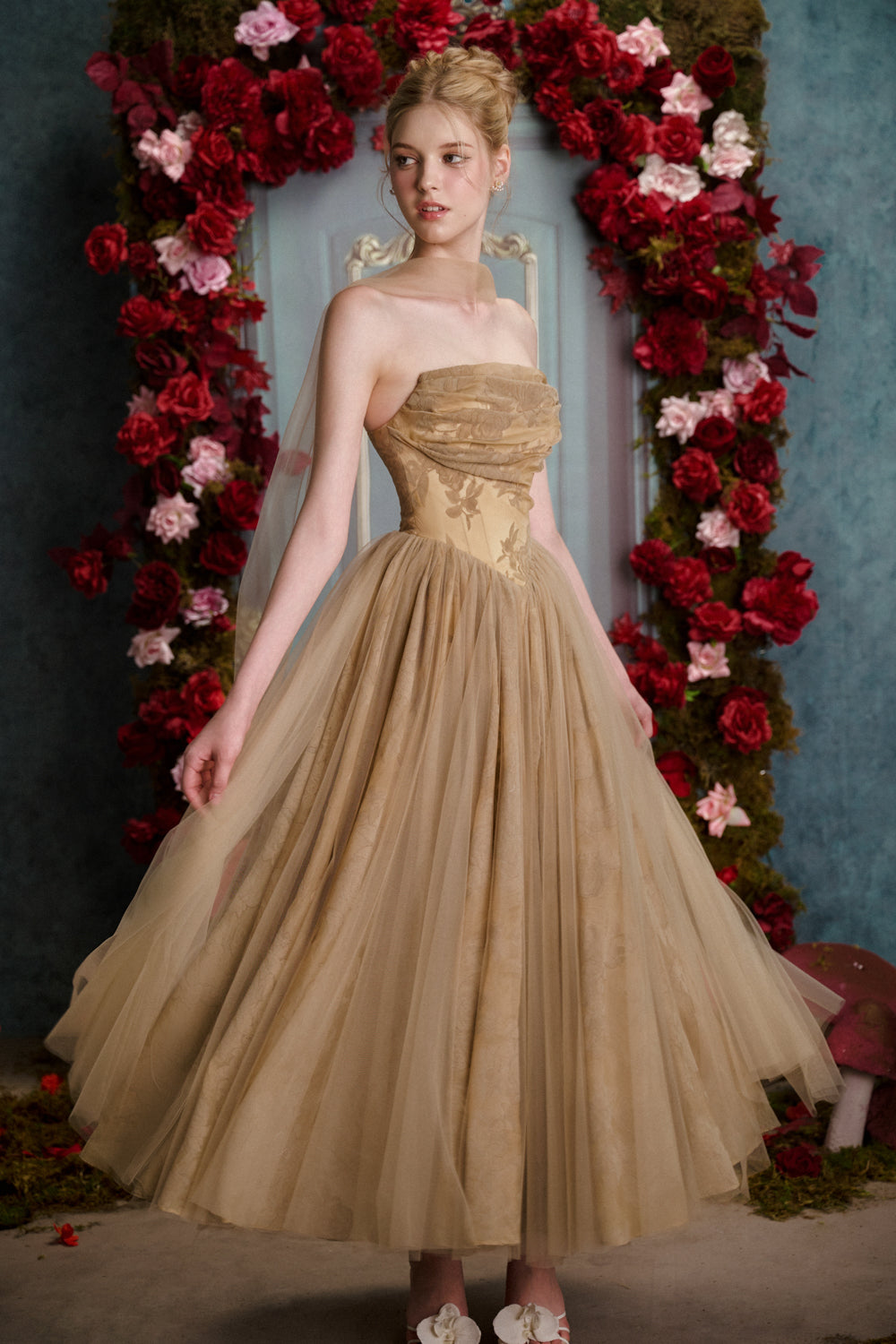 Amelia A-line Gathered Tulle Maxi Dress