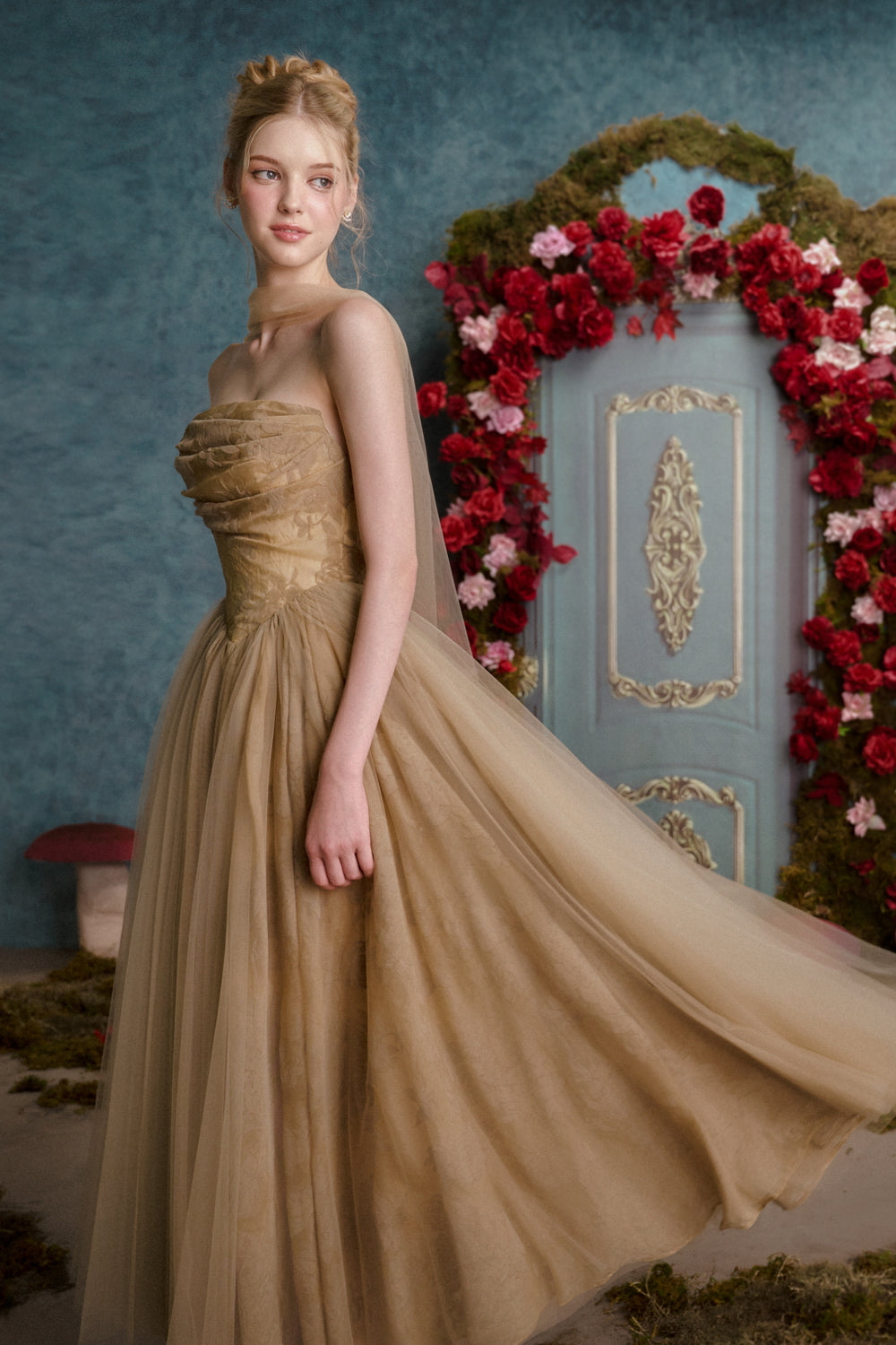 Women's Amelia A-line Gathered Tulle Maxi Dress XS/S/M/L/Customize Mocha Brown MEAN BLVD Women's Amelia A-line Gathered Tulle Maxi Dress XS/S/M/L/Customize Mocha Brown MEAN BLVD