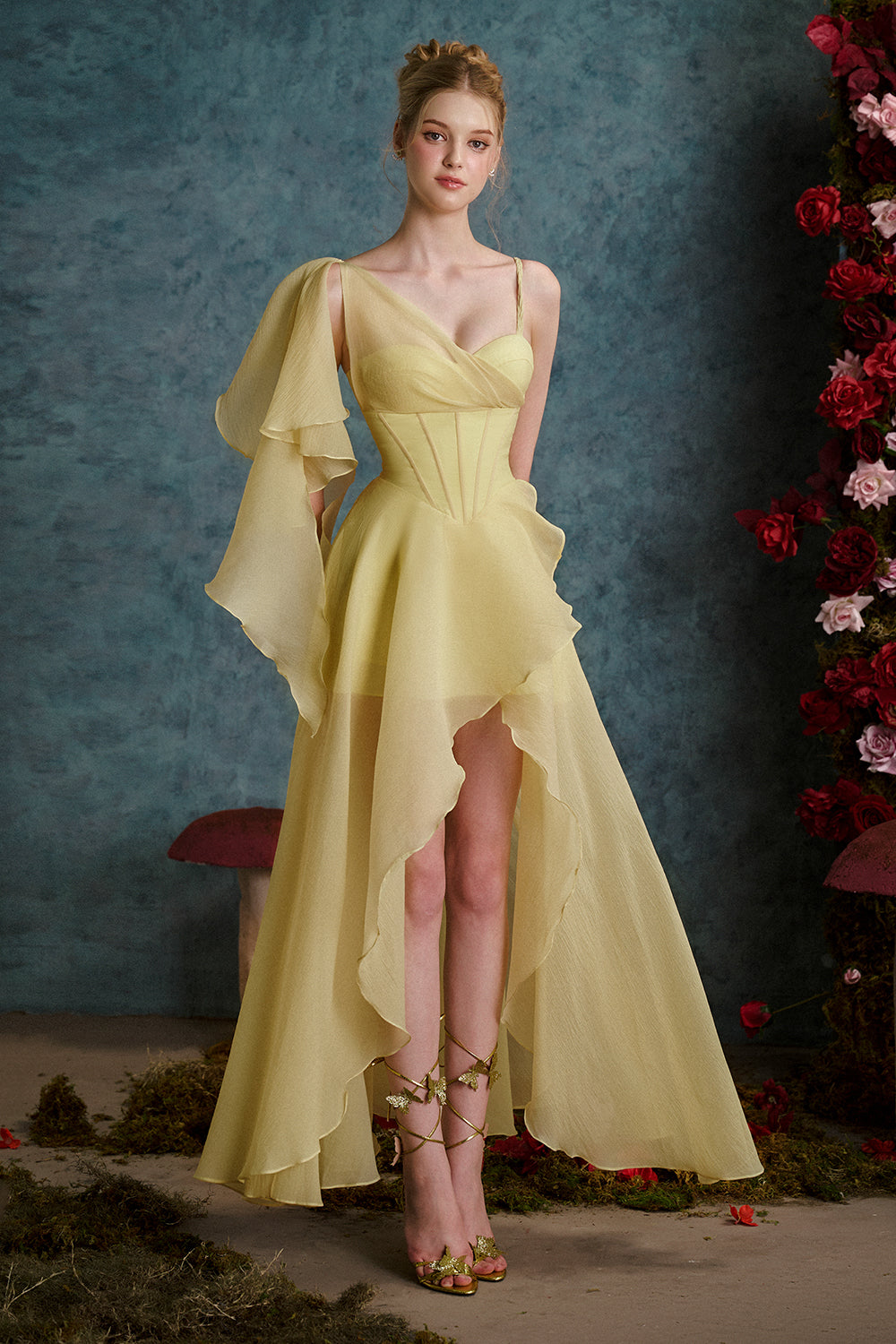 asymmetric organza dress Asymmetrical Sleeveless Organza Dress Green / FR 50