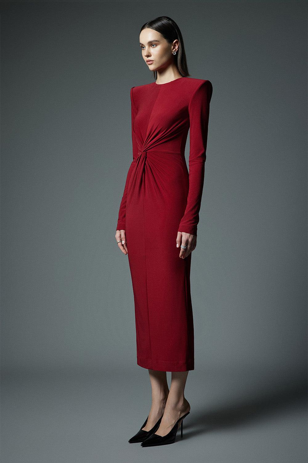 Valencia Sheath Long Sleeved Cotton Spandex Midi Dress