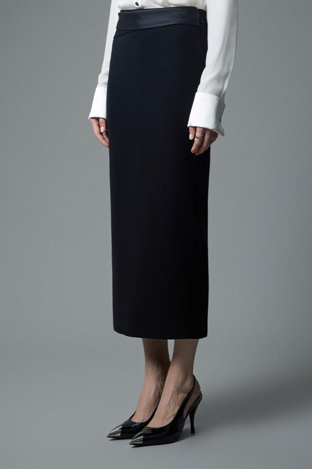 Pamplona Straight Zipper Satin Crepe Midi Skirt