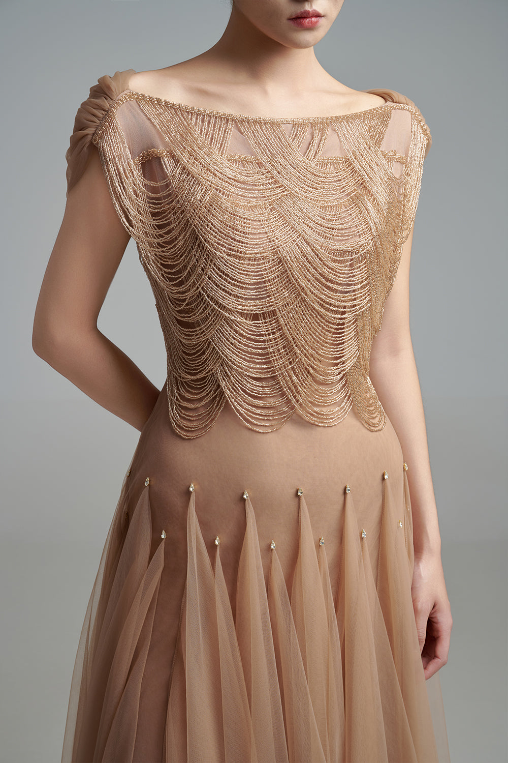 Women's Alondra Gored Boat Neck Mesh Maxi Dress XXS/XS/S/M/L/XL/XXL/3XL/Customize Cream Brown MEAN BLVD Women's Alondra Gored Boat Neck Mesh Maxi Dress XXS/XS/S/M/L/XL/XXL/3XL/Customize Cream Brown MEAN BLVD