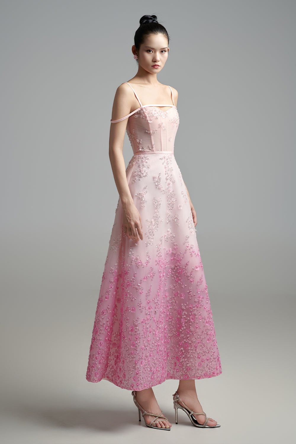 Jordan A-line Cold Shoulder Sleeved Polyester Maxi Dress