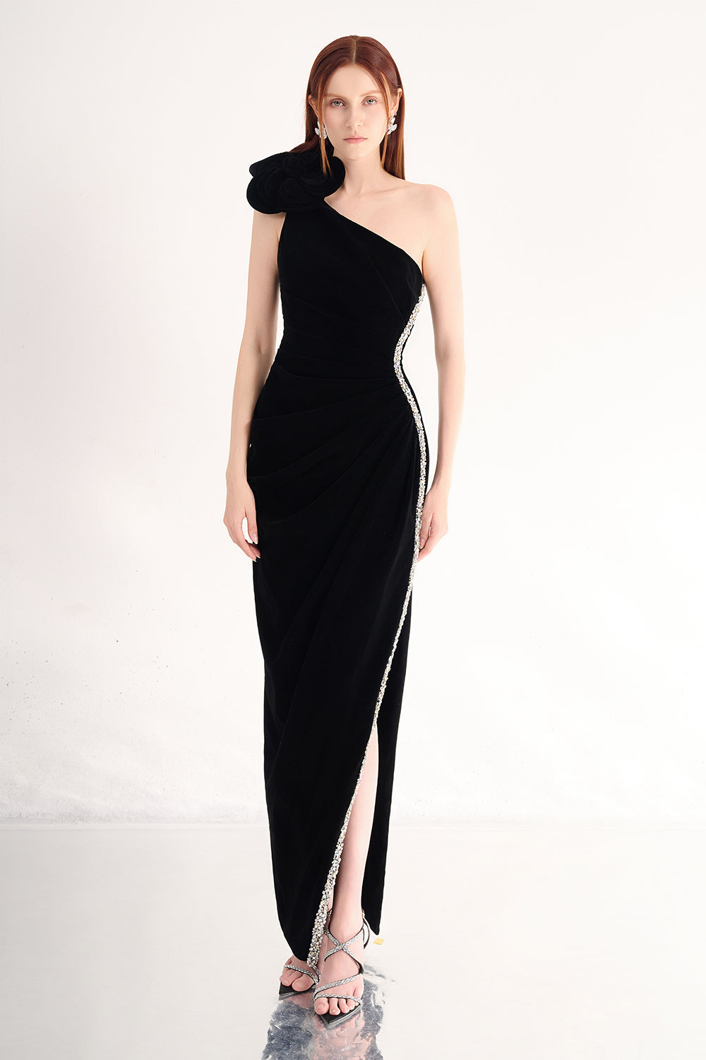 Diana Asymmetric Draped Velvet Maxi Dress
