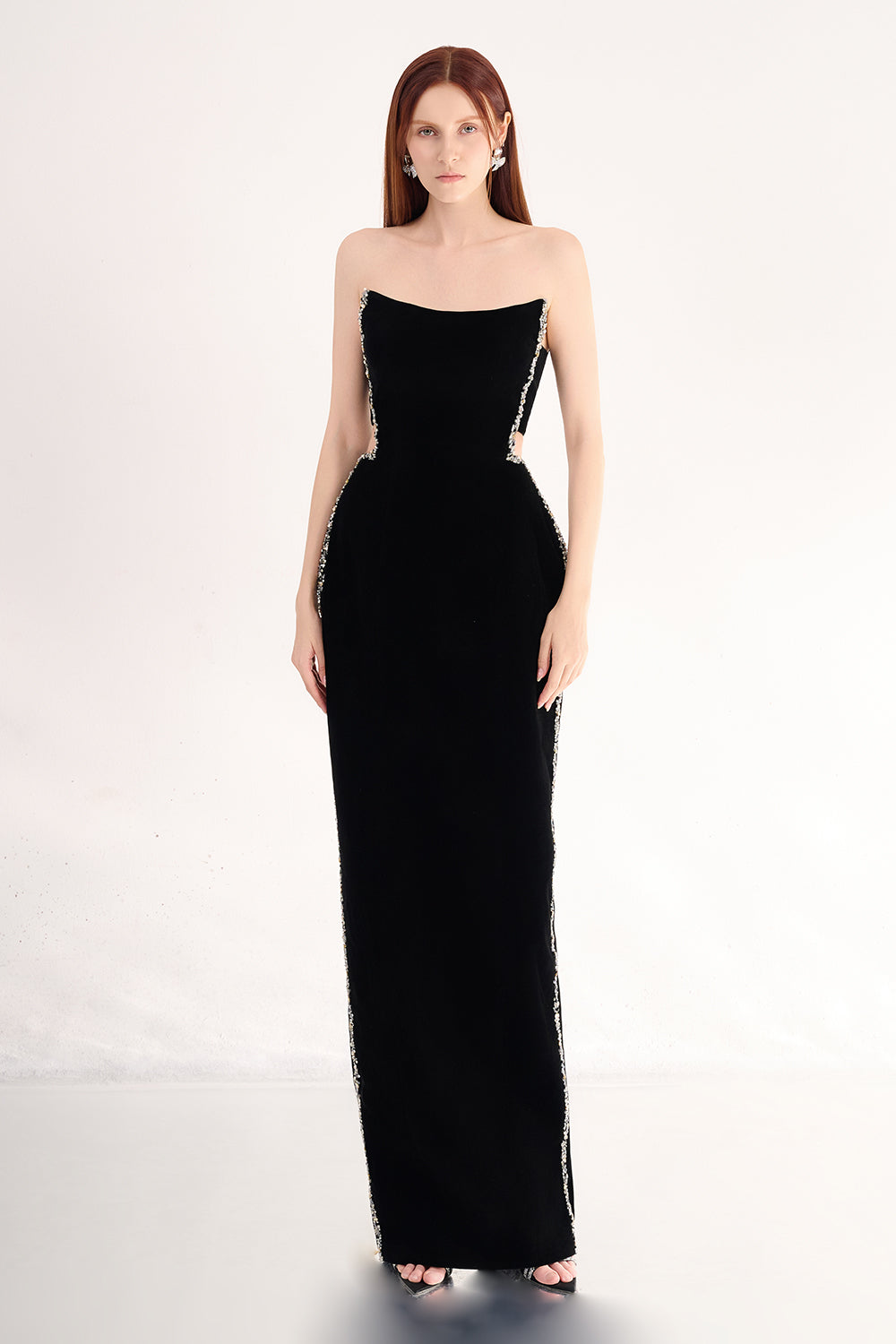Anais Sheath Straight Across Neck Velvet Maxi Dress