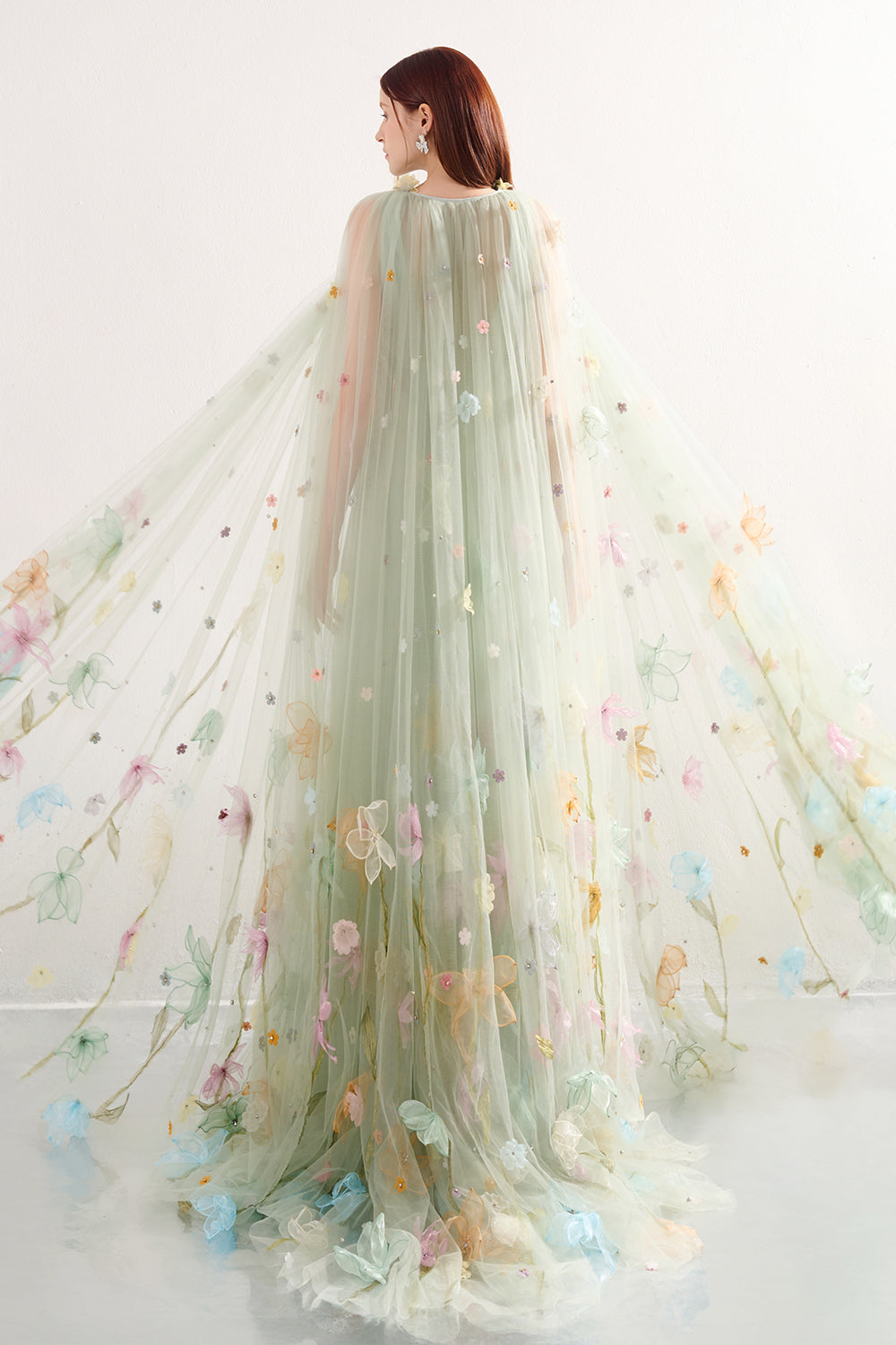 Kaia Trapezoid Cape Sleeved Polyester Maxi Dress