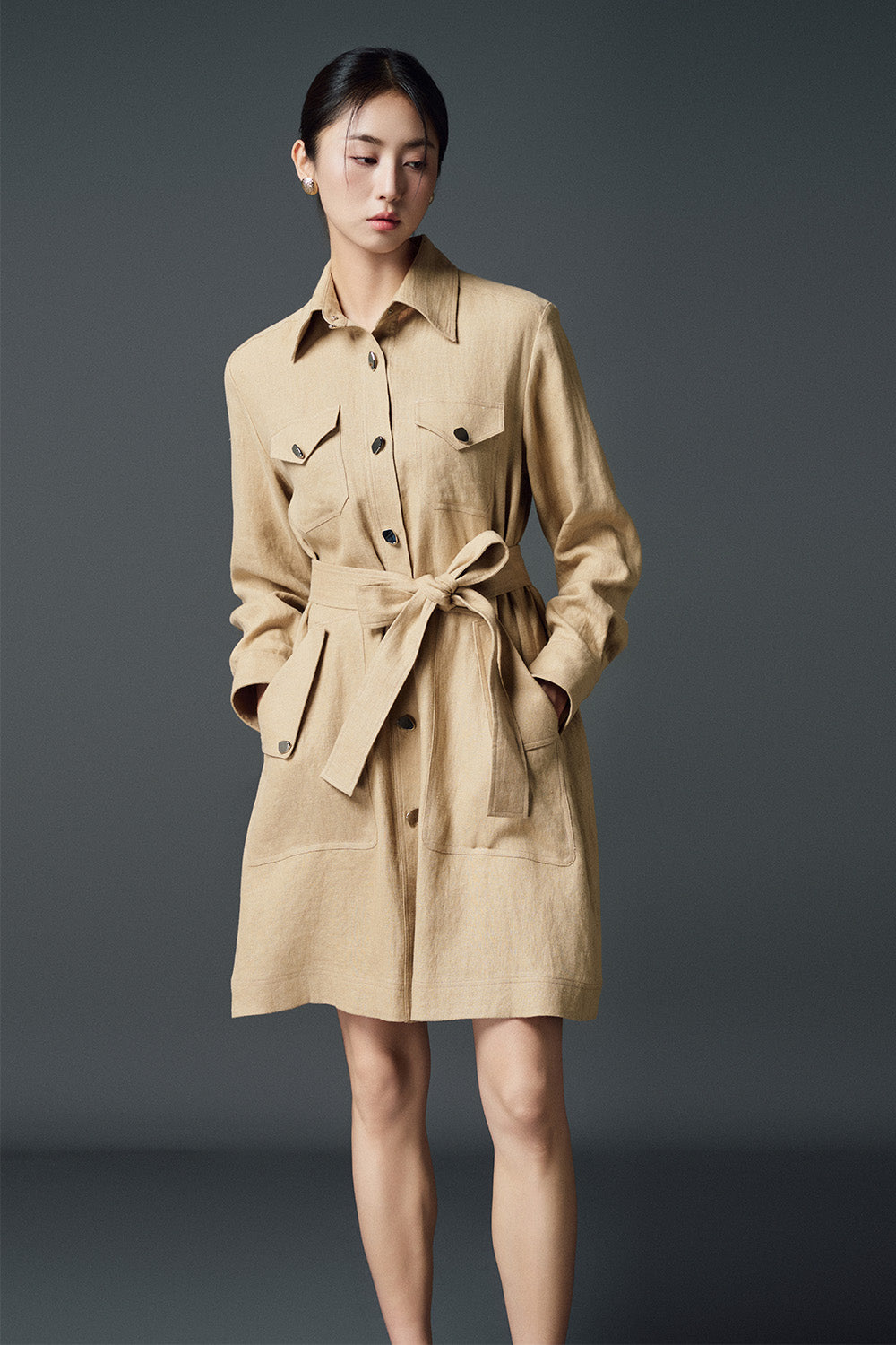 Augusta Shirt Cuff Sleeved Linen Mini Dress