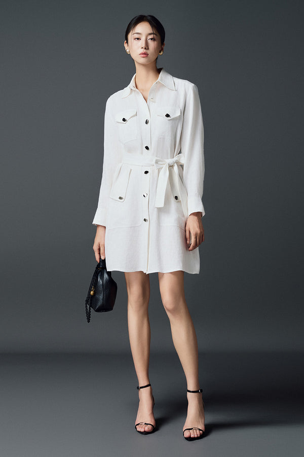 Augusta Shirt Cuff Sleeved Linen Mini Dress