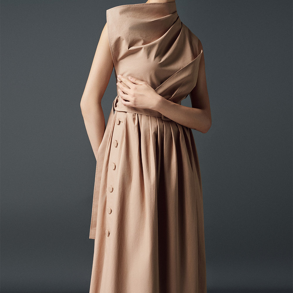 Cecilia A-line Sleeveless Wool Midi Dress