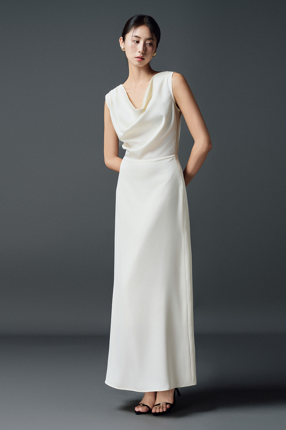 Women's Mina A-Line Cowl Neck Silk Linen Ankle Length Dress S/M/L Cream/White/Red Mean Blvd Cream / M Women's Mina A-Line Cowl Neck Silk Linen Ankle Length Dress S/M/L Cream/White/Red Mean Blvd Cream / M