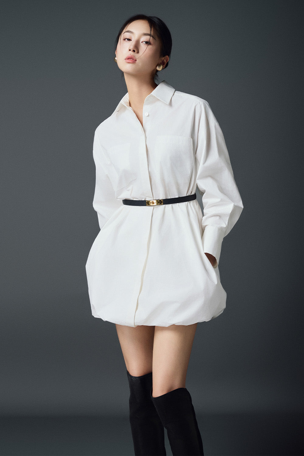 Inez Shirt Collared Neck Cotton Mini Dress