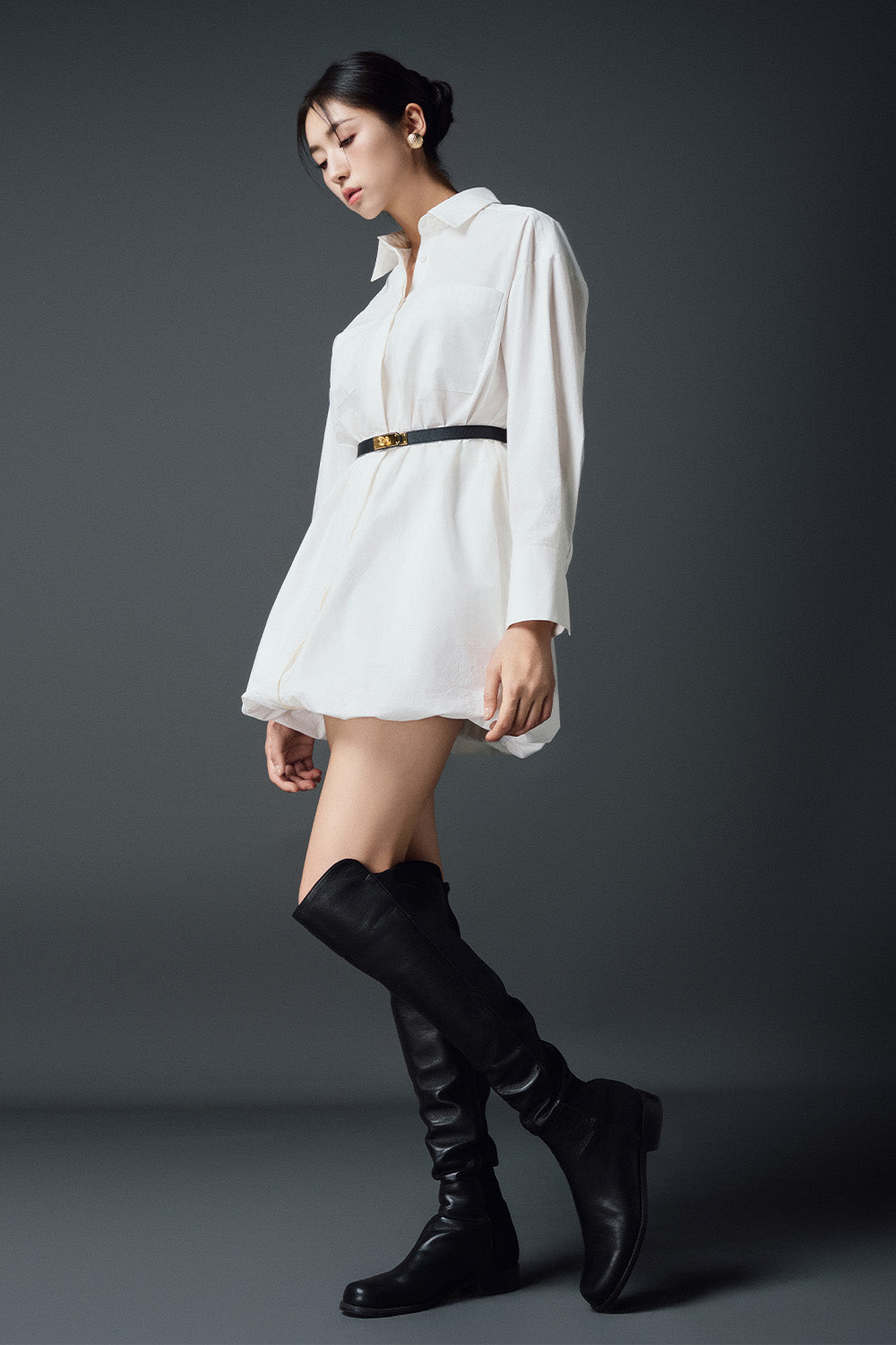Inez Shirt Collared Neck Cotton Mini Dress