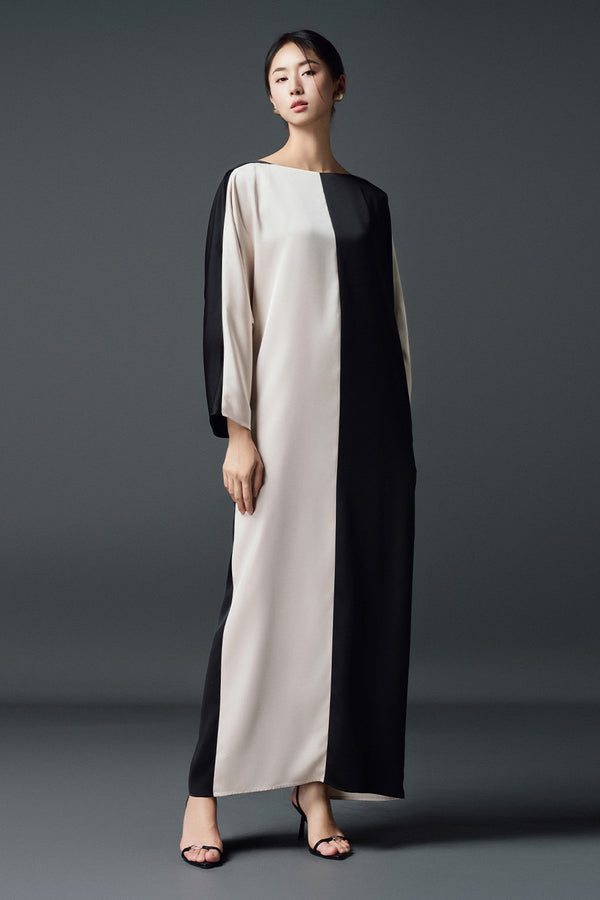 Winifred Straight Boat Neck Twill Silk Ankle Length Dress