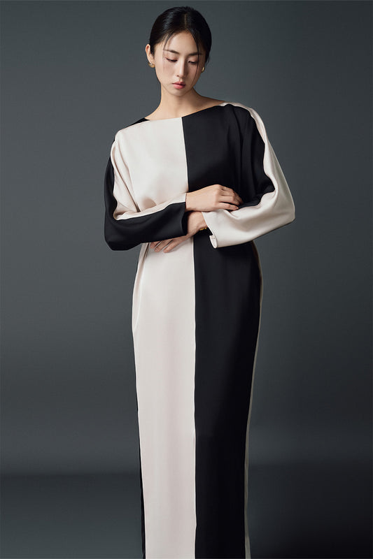 Winifred Straight Boat Neck Twill Silk Ankle Length Dress