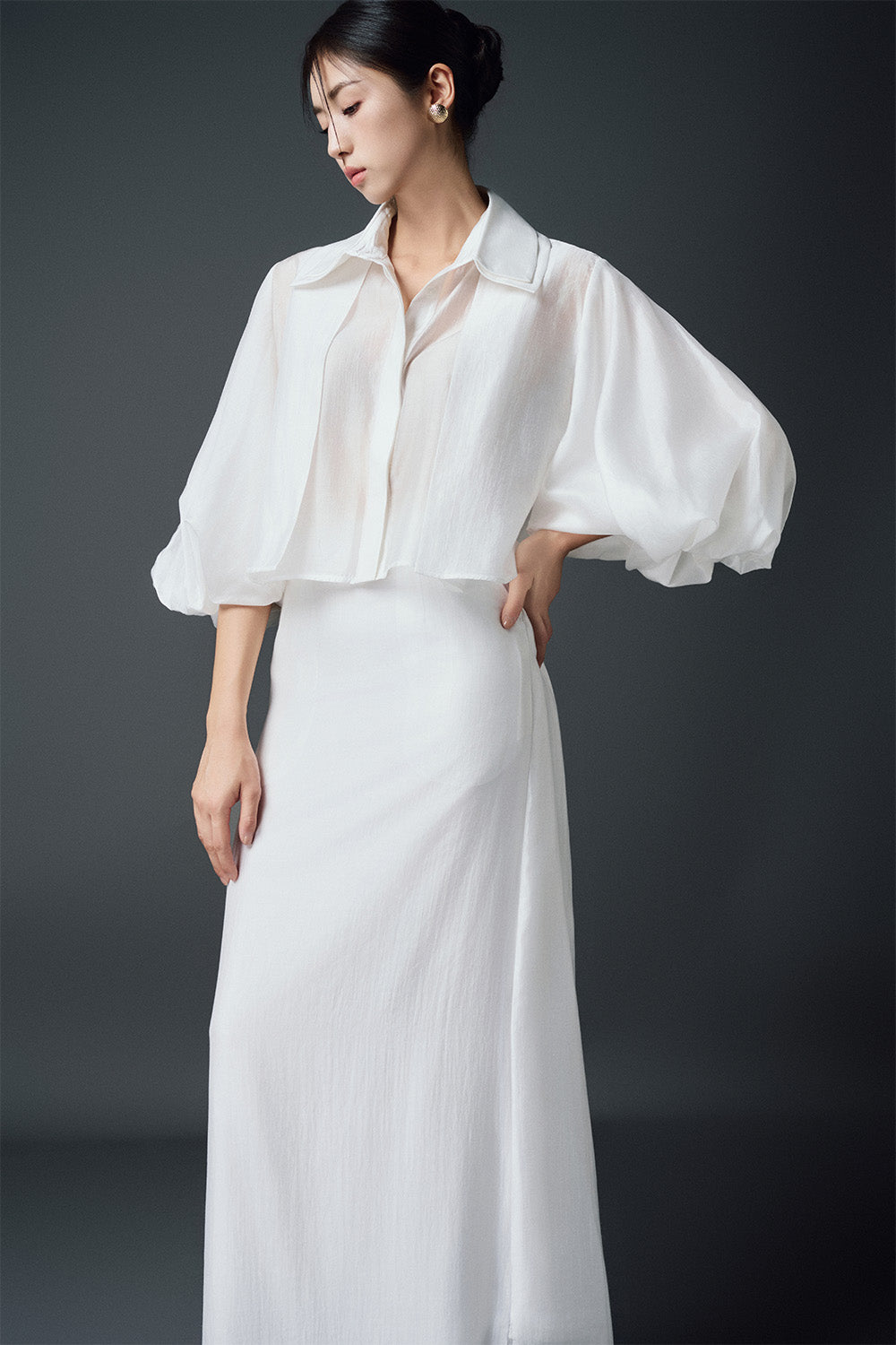 Clove A-line Back Slit Chiffon Ankle Length Skirt