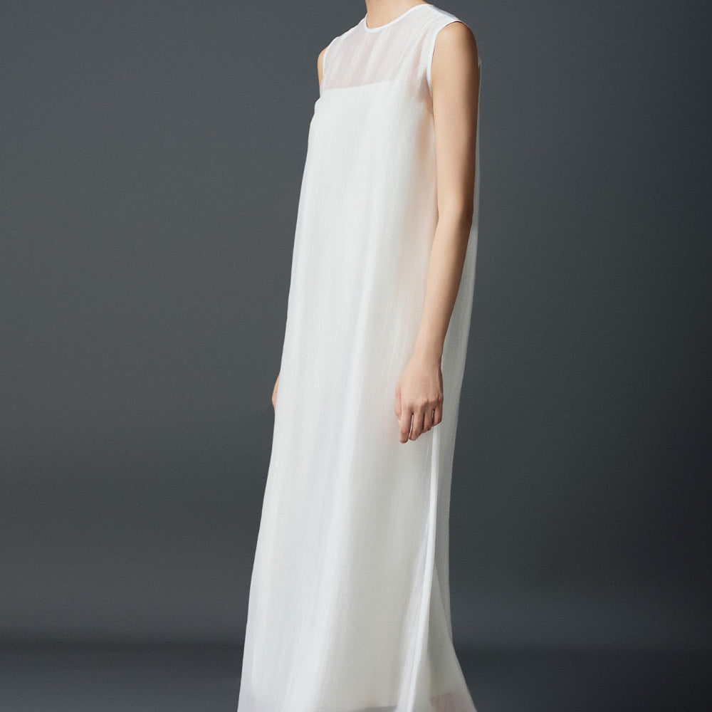 Lavinia Trapezoid Round Neck Chiffon Ankle Length Dress