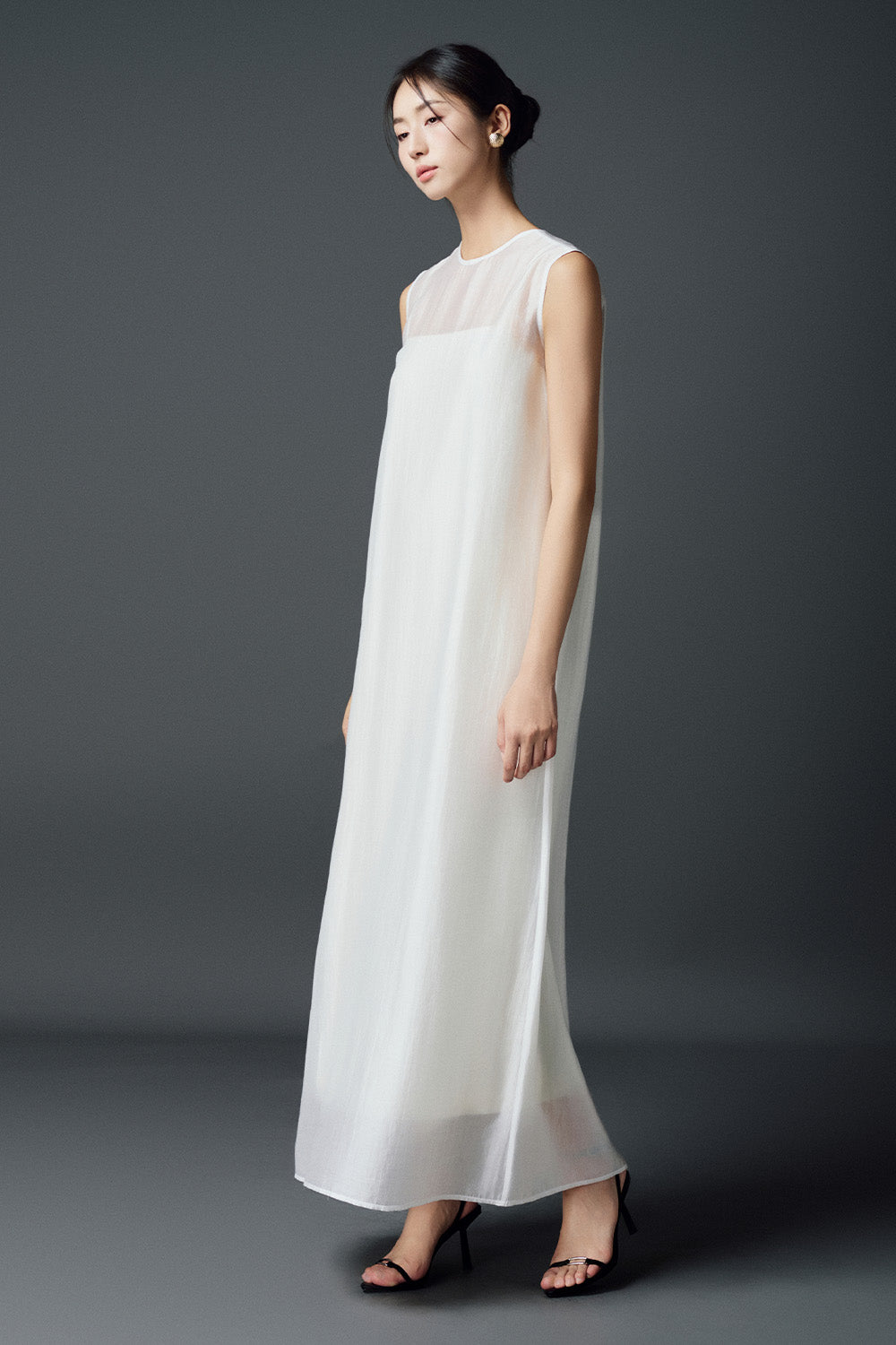 Lavinia Trapezoid Round Neck Chiffon Ankle Length Dress