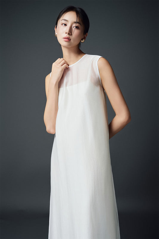 Lavinia Trapezoid Round Neck Chiffon Ankle Length Dress