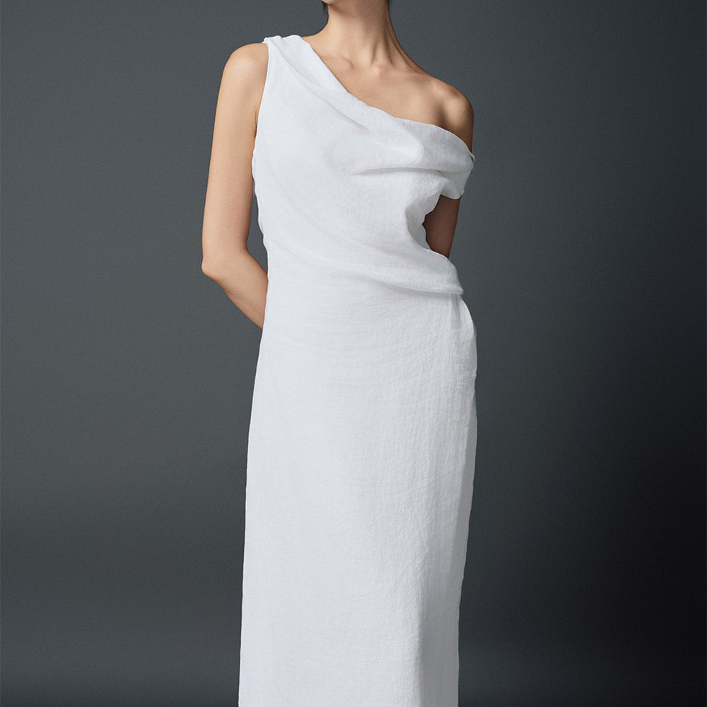 Rosetta Blouson Back Slit Linen Floor Length Dress