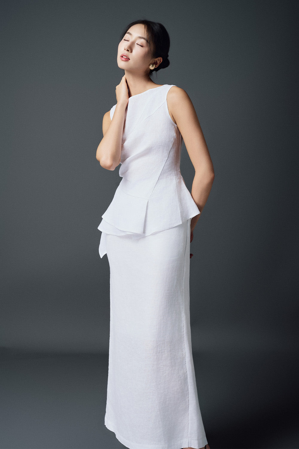 Liliana Peplum Boat Neck Linen Top