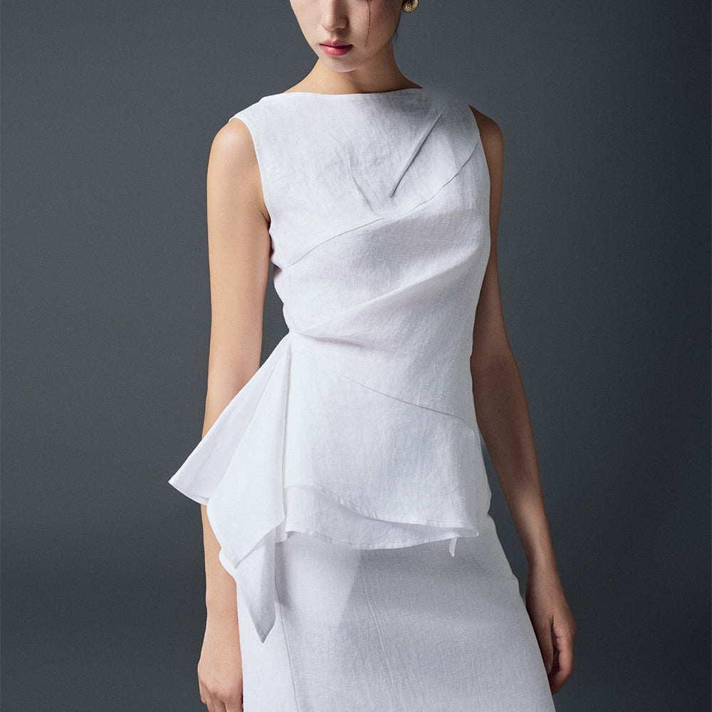 Liliana Peplum Boat Neck Linen Top