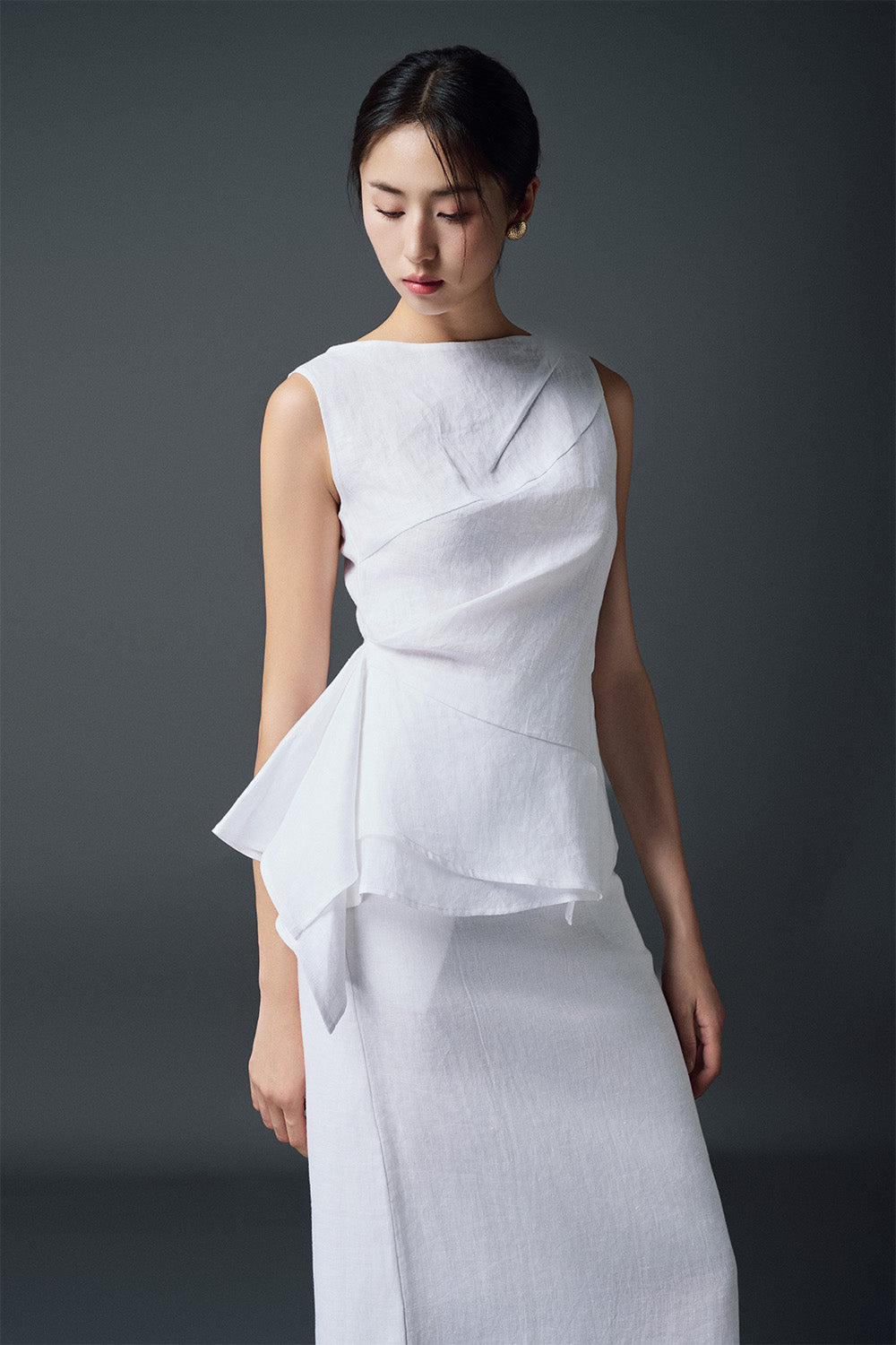 Liliana Peplum Boat Neck Linen Top