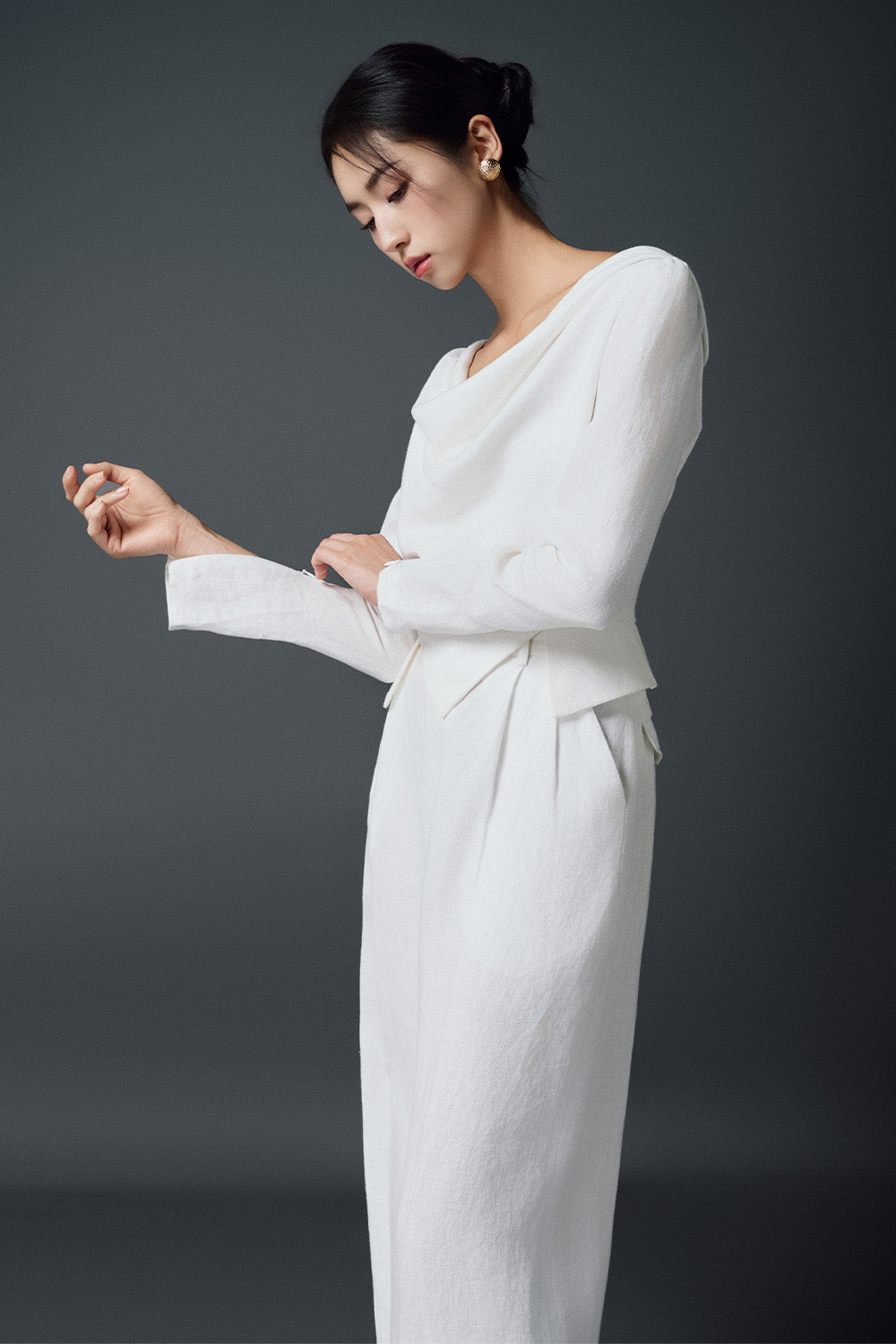 Catharine Cropped Cowl Neck Linen Top