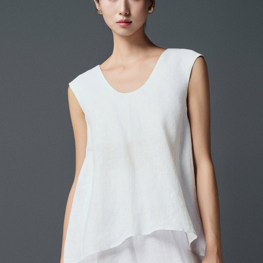 Dahlia Asymmetric Bow Linen Top