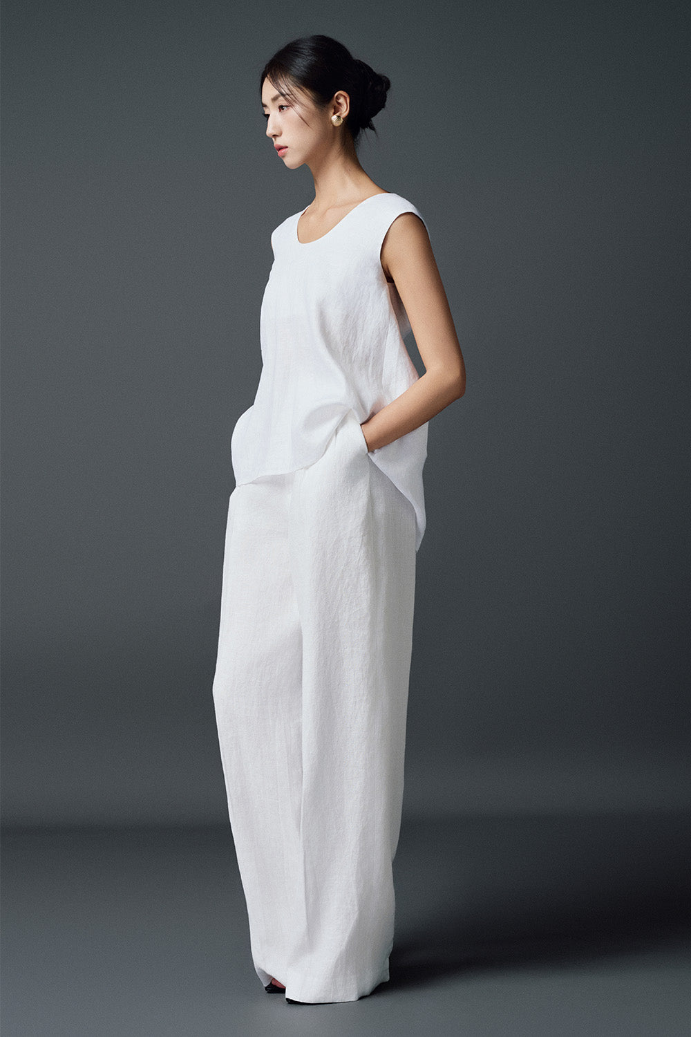 Dahlia Asymmetric Bow Linen Top