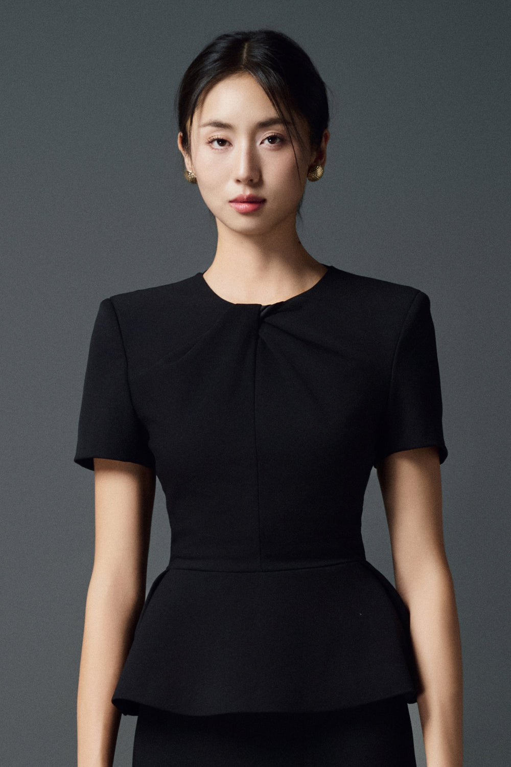 Maisie Peplum Round Neck Polycotton Top